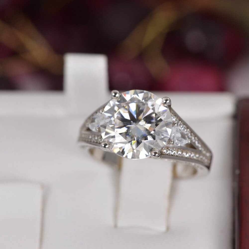 Moissanite 5.0 ct Brilliant Round Cut Engagement Ring 925 sz 7